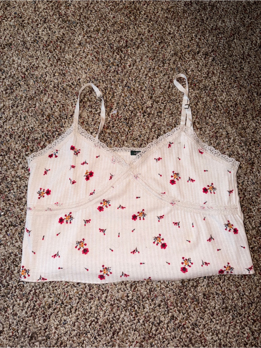 wild fable White Ribbed Lace-Trim Bustier with Pink Floral Accents